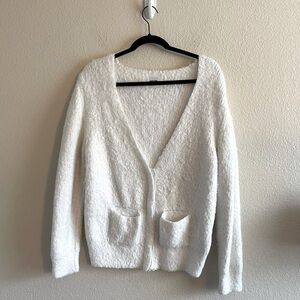 Anine Bing White Fuzzy Eyelash Button Closure Knit Cardigan Womens Size Medium